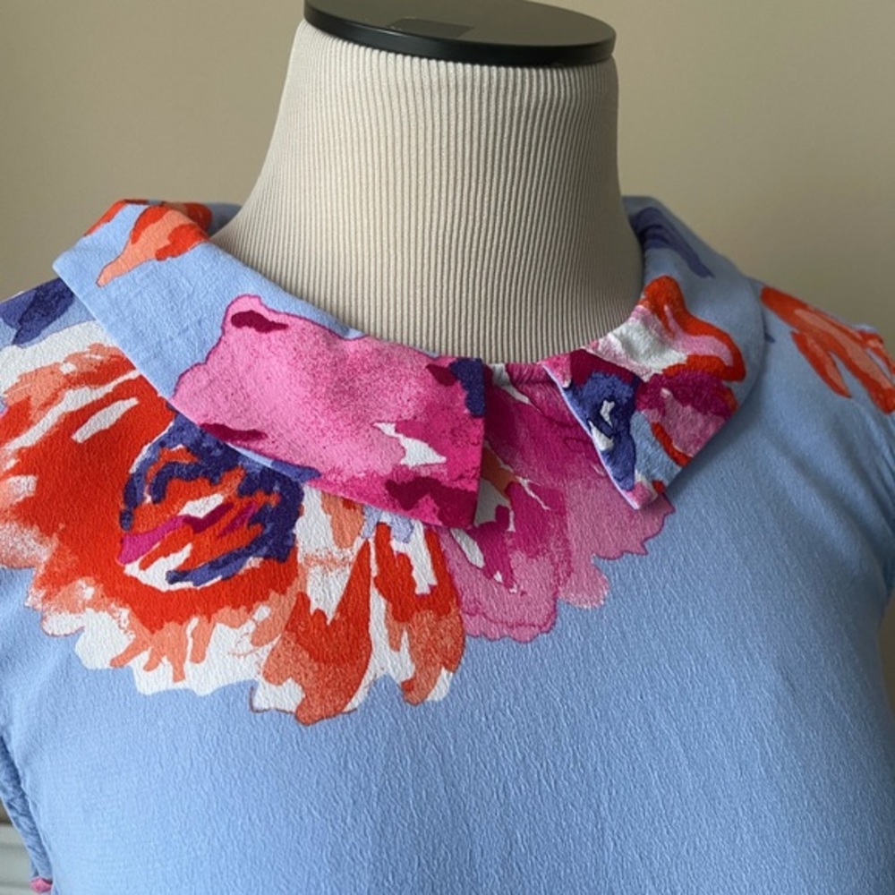 JOULES Floral Feminine Sleeveless Top Light Blue Pink Collar Spring Size 10 - Picture 7 of 10